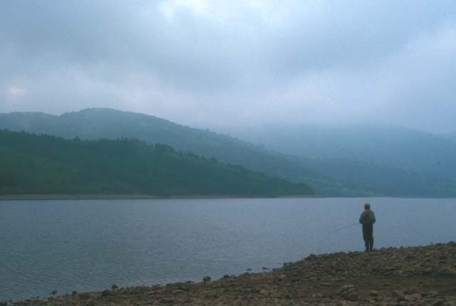 Lake fishing in the quietness and solitude.�@Nozoriko Lake, Gunma Pref., Japan.